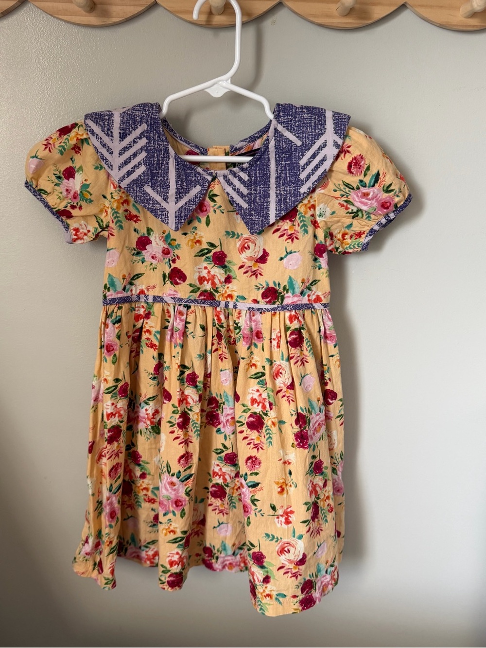 Mustard Pie Girls 4T Yellow Floral Fit & Flare Dress Collared Puff Sleeve